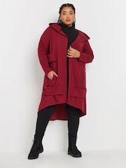 Yours Curve Burgundy Red Longline Hooded Jacket - Image 1 of 5