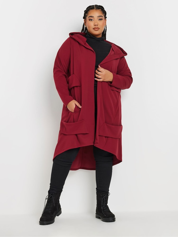 Yours Curve Burgundy Red Longline Hooded Jacket - Image 1 of 5
