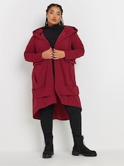 Yours Curve Burgundy Red Longline Hooded Jacket - Image 2 of 5