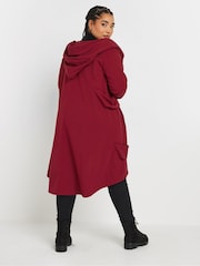 Yours Curve Burgundy Red Longline Hooded Jacket - Image 3 of 5