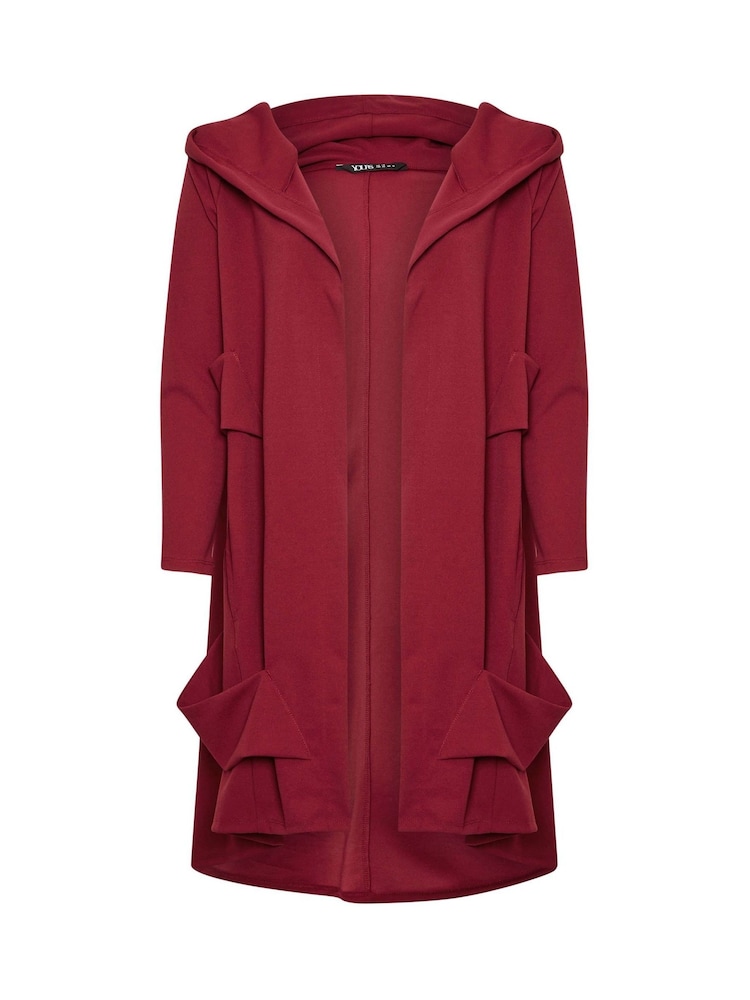 Yours Curve Burgundy Red Longline Hooded Jacket - Image 5 of 5