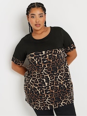 Yours Curve Black Contrast Leopard Print Top - Image 1 of 5