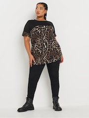 Yours Curve Black Contrast Leopard Print Top - Image 2 of 5