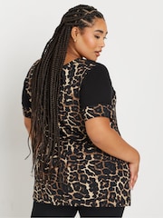 Yours Curve Black Contrast Leopard Print Top - Image 3 of 5