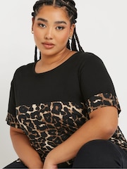 Yours Curve Black Contrast Leopard Print Top - Image 4 of 5