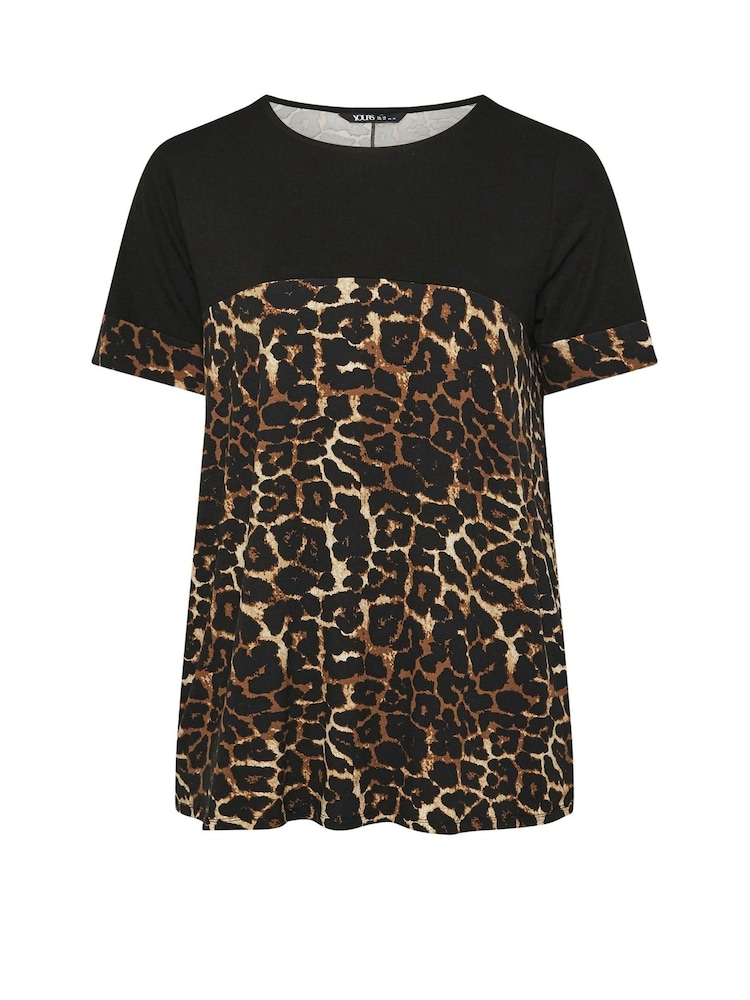 Yours Curve Black Contrast Leopard Print Top - Image 5 of 5