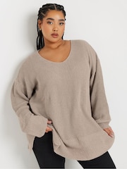 Yours Curve Natural Oversized V-Neck Jumper - Image 1 of 5