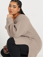Yours Curve Natural Oversized V-Neck Jumper - Image 4 of 5
