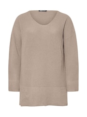 Yours Curve Natural Oversized V-Neck Jumper - Image 5 of 5