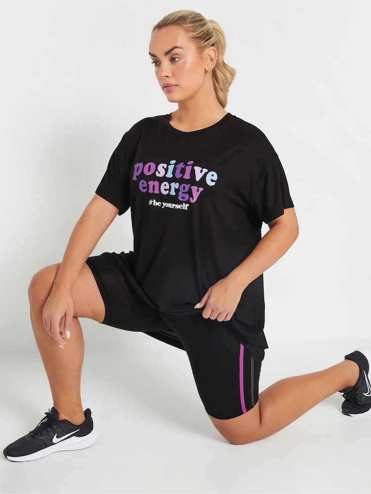 Yours Curve Black Positive Energy Active T-Shirt - Image 1 of 5