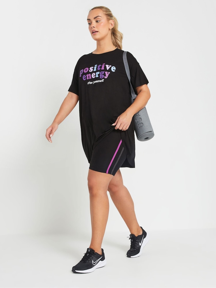 Yours Curve Black Positive Energy Active T-Shirt - Image 2 of 5