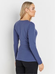 Long Tall Sally Blue Long Sleeve Cotton Wrap Top - Image 3 of 5