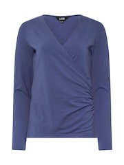 Long Tall Sally Blue Long Sleeve Cotton Wrap Top - Image 5 of 5