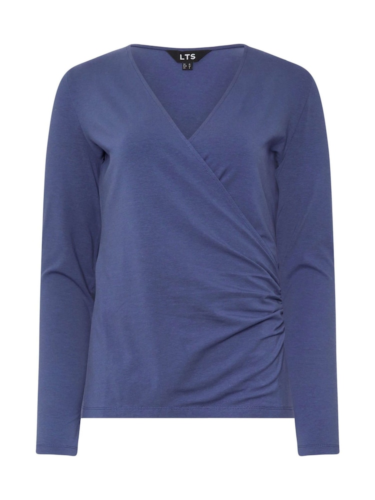 Long Tall Sally Blue Long Sleeve Cotton Wrap Top - Image 5 of 5