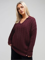 Yours Curve Red Limited Cable Knitted Jumper - Image 1 of 5