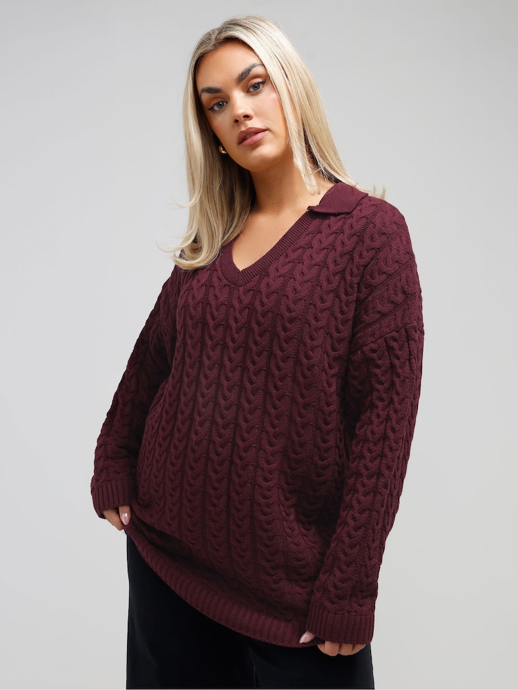 Yours Curve Red Limited Cable Knitted Jumper - Image 1 of 5
