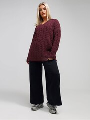 Yours Curve Red Limited Cable Knitted Jumper - Image 2 of 5