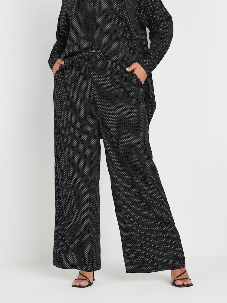 Yours Curve Black Limited Glitter Co-Ord Wide Leg Trousers - Image 1 of 6