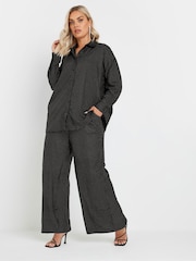 Yours Curve Black Limited Glitter Co-Ord Wide Leg Trousers - Image 2 of 6