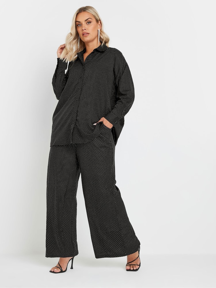 Yours Curve Black Limited Glitter Co-Ord Wide Leg Trousers - Image 2 of 6