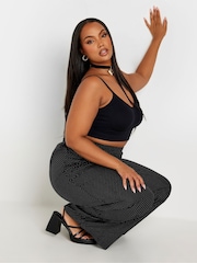 Yours Curve Black Limited Glitter Co-Ord Wide Leg Trousers - Image 5 of 6