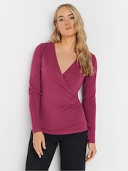 Long Tall Sally Red Long Sleeve Cotton Wrap Top - Image 1 of 5