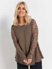 Yours Curve Brown Raglan Lace A-Line T-Shirt - Image 1 of 5