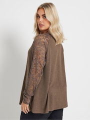 Yours Curve Brown Raglan Lace A-Line T-Shirt - Image 2 of 5