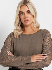 Yours Curve Brown Raglan Lace A-Line T-Shirt - Image 4 of 5