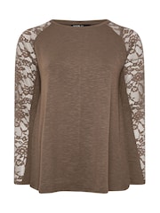 Yours Curve Brown Raglan Lace A-Line T-Shirt - Image 5 of 5