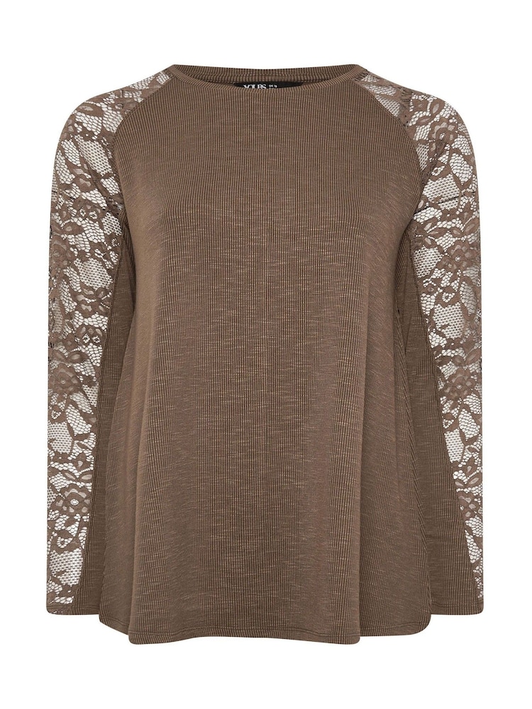 Yours Curve Brown Raglan Lace A-Line T-Shirt - Image 5 of 5