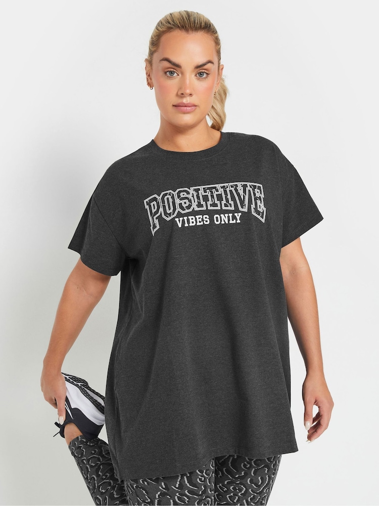 Yours Curve Grey Positive Vibes Only Top - Image 1 of 5