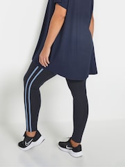 Yours Curve Blue Side Stripe Leggings - Image 2 of 4