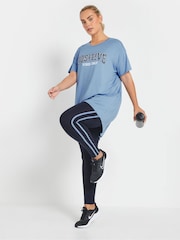 Yours Curve Blue Side Stripe Leggings - Image 3 of 4