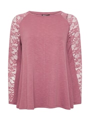 Yours Curve Pink Raglan Lace A-Line T-Shirt - Image 4 of 5
