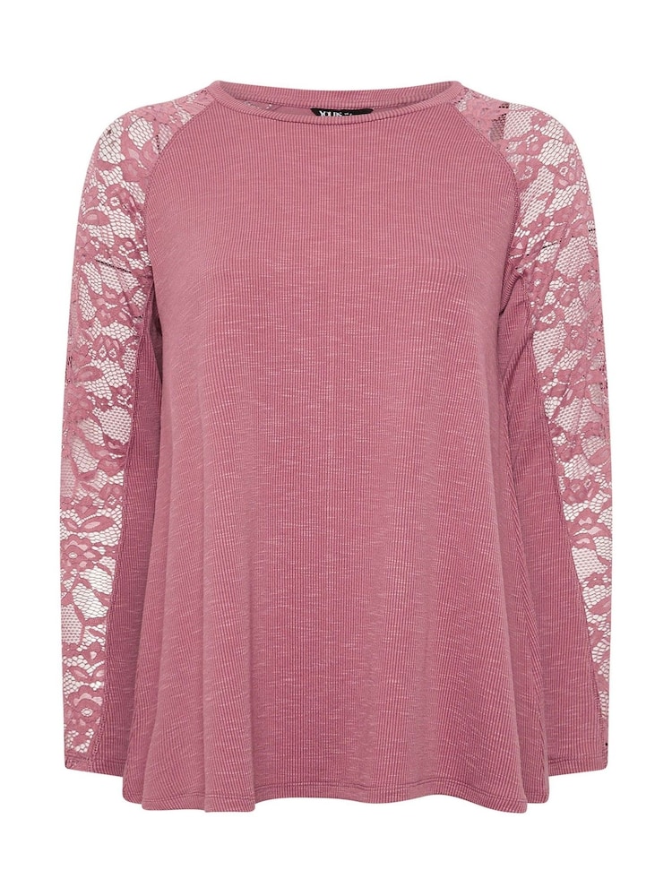 Yours Curve Pink Raglan Lace A-Line T-Shirt - Image 4 of 5