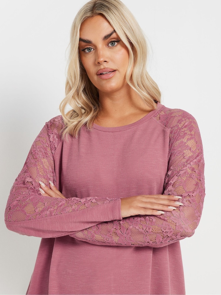 Yours Curve Pink Raglan Lace A-Line T-Shirt - Image 5 of 5