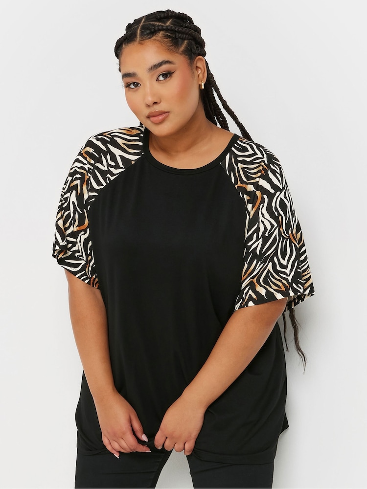 Yours Curve Black Zebra Print Raglan Detail Top - Image 1 of 5 Yours Curve Black Zebra Print Raglan Detail Top - Image 1 of 5