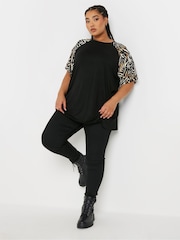 Yours Curve Black Zebra Print Raglan Detail Top - Image 2 of 5