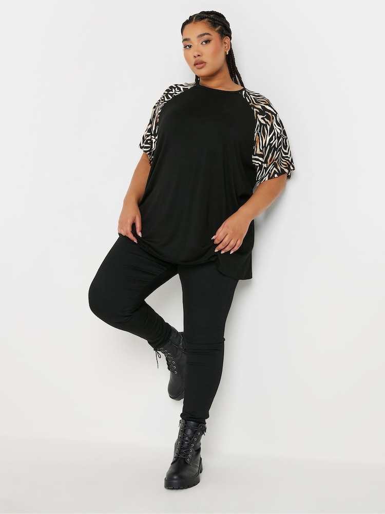 Yours Curve Black Zebra Print Raglan Detail Top - Image 2 of 5
