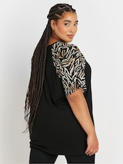 Yours Curve Black Zebra Print Raglan Detail Top - Image 3 of 5