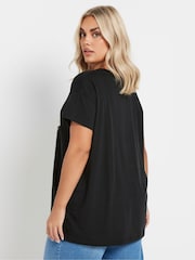 Yours Curve Black Daisy Heart Placement T-Shirt - Image 3 of 5