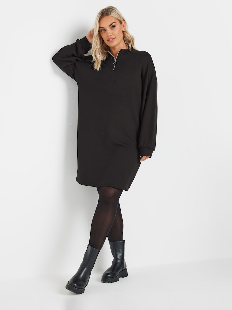 Yours Curve Black Zip Neck Jumper Dress - Image 1 of 5