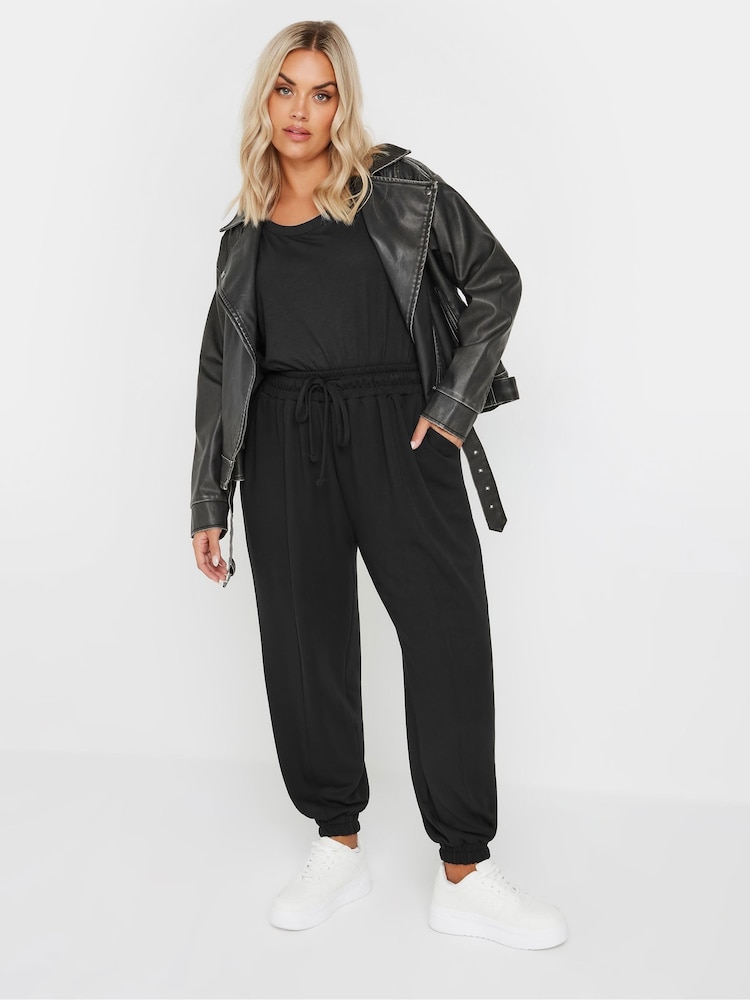Yours Curve Black Pleat Front Cuffed Joggers - Image 1 of 5