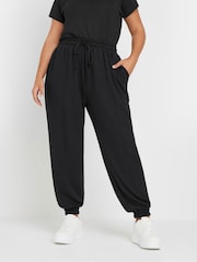 Yours Curve Black Pleat Front Cuffed Joggers - Image 2 of 5