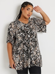 Schwarz - Yours Curve ausgestelltes Oberteil mit Zebra-Print - Bild 1 von 6