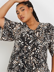 Schwarz - Yours Curve ausgestelltes Oberteil mit Zebra-Print - Bild 4 von 6