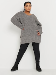 Yours Curve Brown Oversized V-Neck Jumper - Image 1 of 5