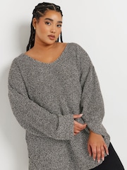 Yours Curve Brown Oversized V-Neck Jumper - Image 2 of 5