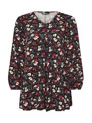 Yours Curve Black Floral Print Pleat Front Top - Image 5 of 5